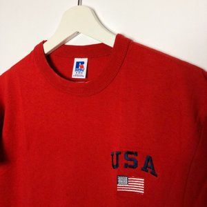 Vintage usa flag embroidery tshirt red rusell
